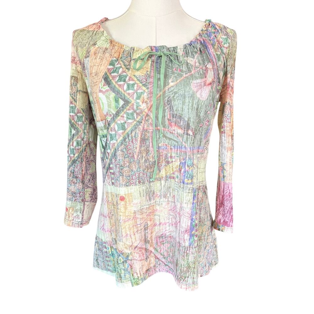 One World Boho Abstract Patchwork Tunic Top Sz S Cottagecore Whimsigoth